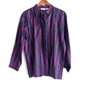 Liz Moody Black pink Embroidered Ethnic Long Sleeve Shirt XL